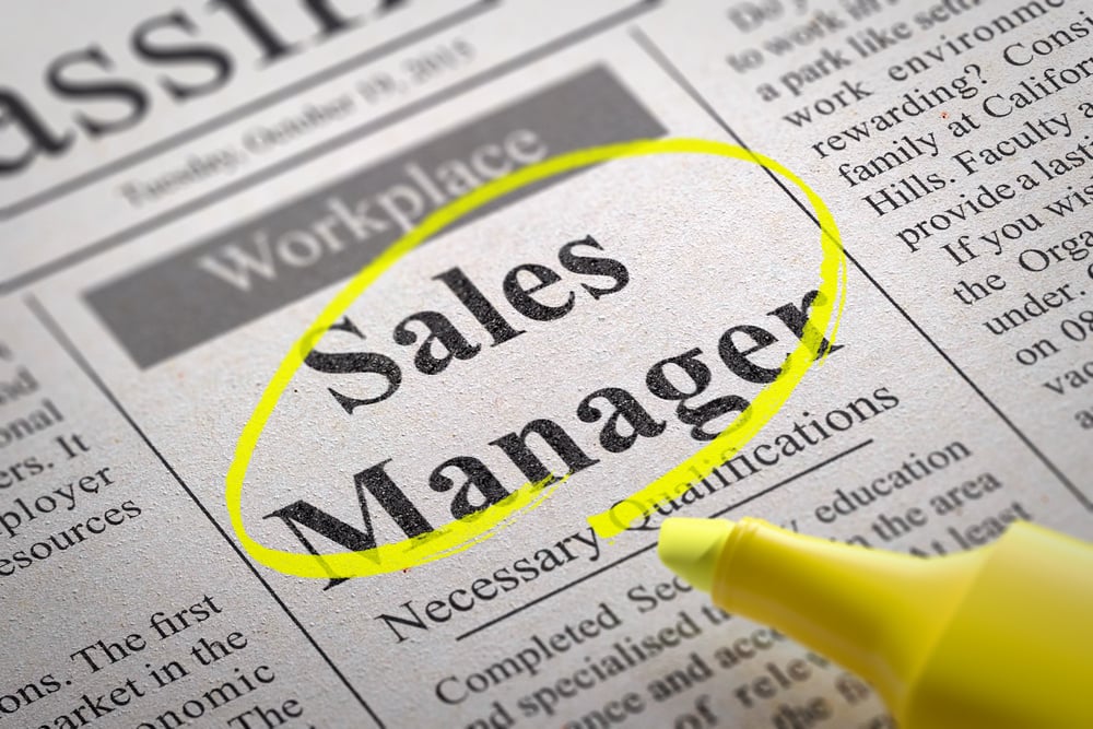 Sales Manager Jobs in Newspaper. Job Seeking Concept.